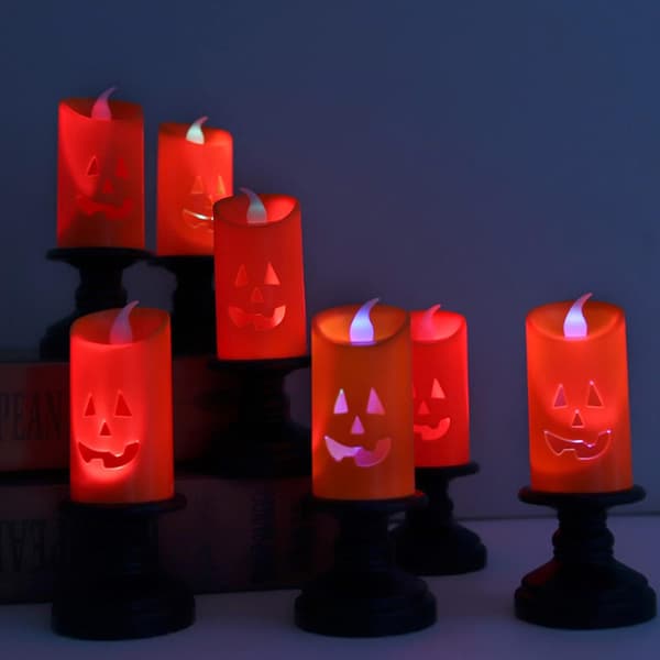 LED-telys, 12 stk. Halloween-batteri-telys, græskar
