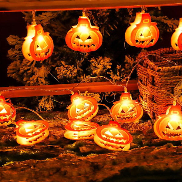 Halloween-lyskjede utendørs, 10 fot 20 LED Halloween-gresskarlys