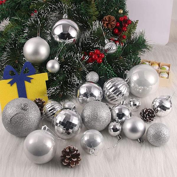 Argent Lot de 36 Boules de Noël Assorties avec Pendentif incassab