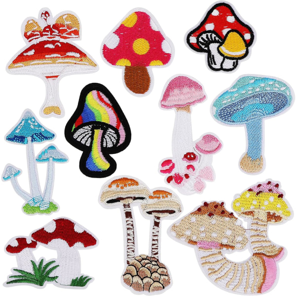 10 stk. champignon dekorative strygejern på patches, sy på patches Embroi