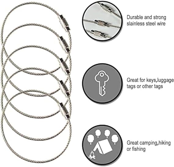 10 stk. Wire nøglering, stærk nøglering, wire nøglering, nøglering Stainl