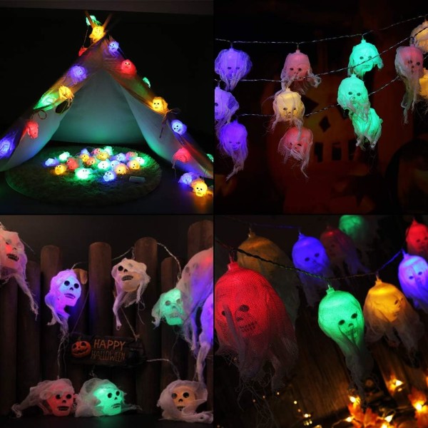 Halloween ljusslinga 2,5M 10 LEDS Batteridriven LED Skallar