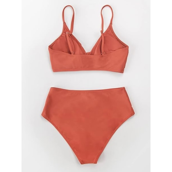 Rødt twist høy midje bikinisett for kvinner, elegant V-hals 2-delt S