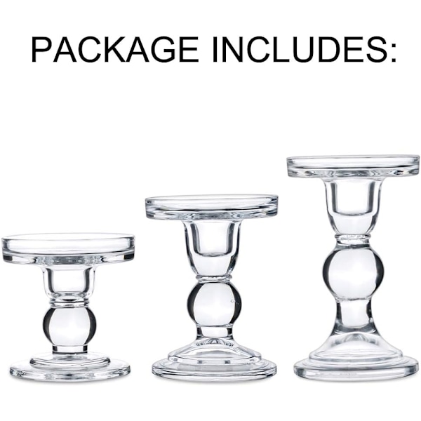 3 Set Klar Glas Ljusstakar för Pelare och Ljusstake Ljus
