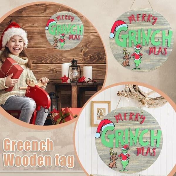 12 tommer Grinch julepynt, julevelkomstdørskilt,