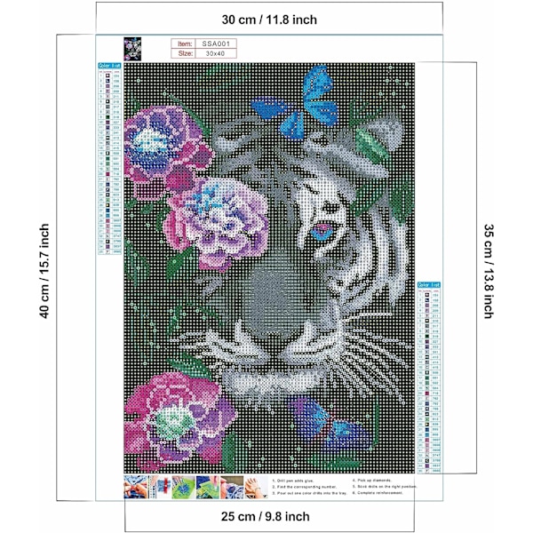 30x40cm Diamantmålning Tiger, Diamantmålningssats för vuxna, D