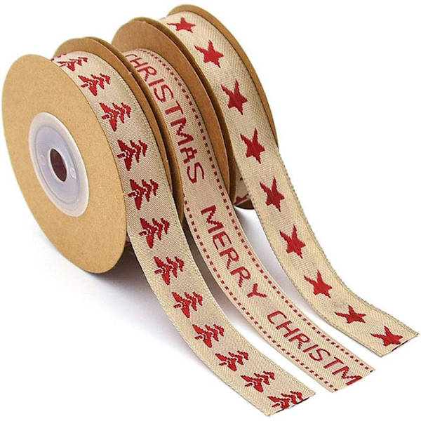 3 rullar julgransstjärnband med Merry Christmas-ord Re