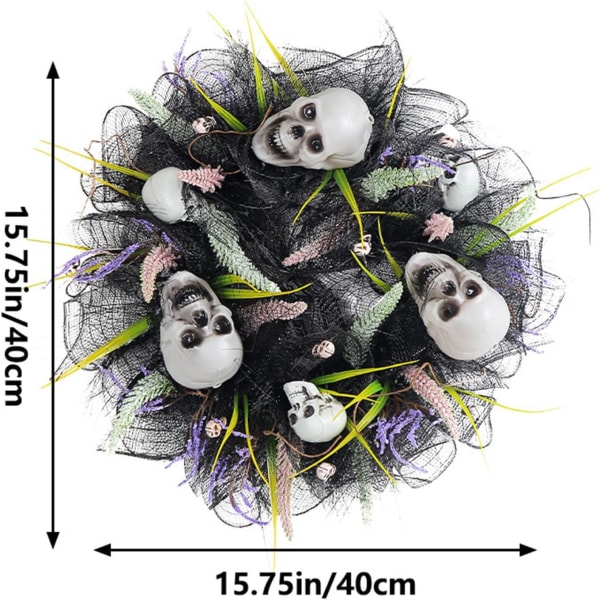 1 stk. Uhyggelig Halloween-krans gotisk kraniekrans til hoveddør Ha