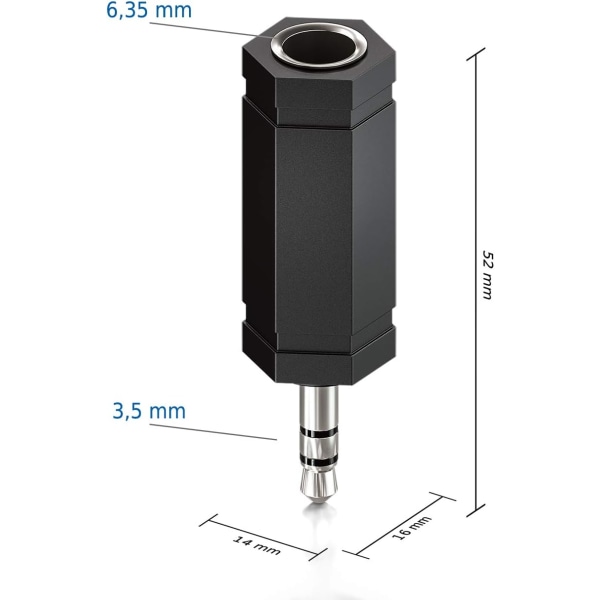 2X Stereo Audio Jack Adapter 3,5 mm Han til 6,3 mm Jack HiFi Jack A