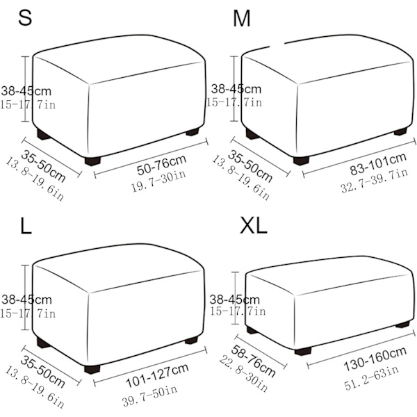Lysegrå, M Square Ottoman-trekk, Stretchable Pustende Vaskbar