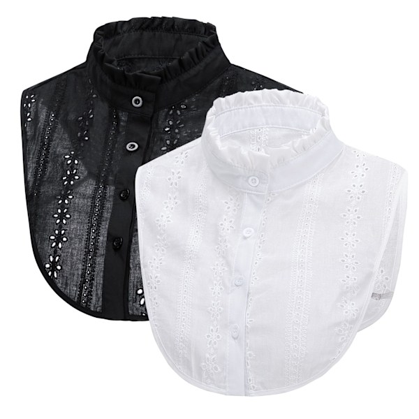 Fake Collars - 2 Simple Loose Collars - Adjustable - White / Blac