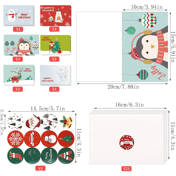 Joulukortit, 24 joulukorttia, joulukortit 24 kirjekuorella