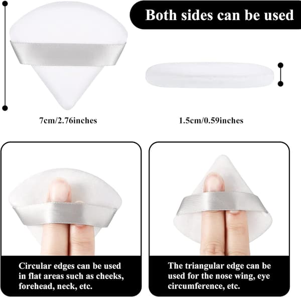 (Hvit) 12 Puff Triangle Face Makeup Puff for Loose Powder Founda