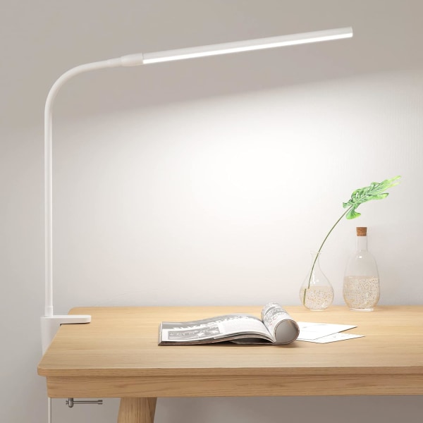 Hvit 360 ° fleksibel LED-skrivebordslampe med feste, USB-leselys