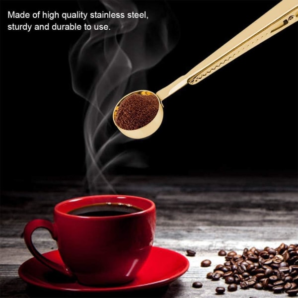 Kaffe måleske med rustfrit stålklemme, 2 i 1 lang hånd