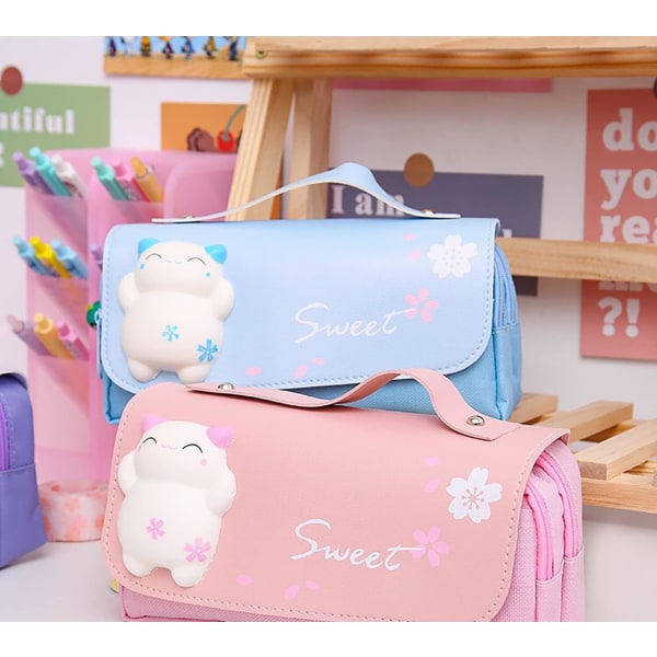 Söt Kawaii Squishy Katt Pennfodral Väska Skolmaterial Pennfodral