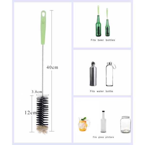2 extra långa flaskborstar, flaskrengörare för smala flaskor av be