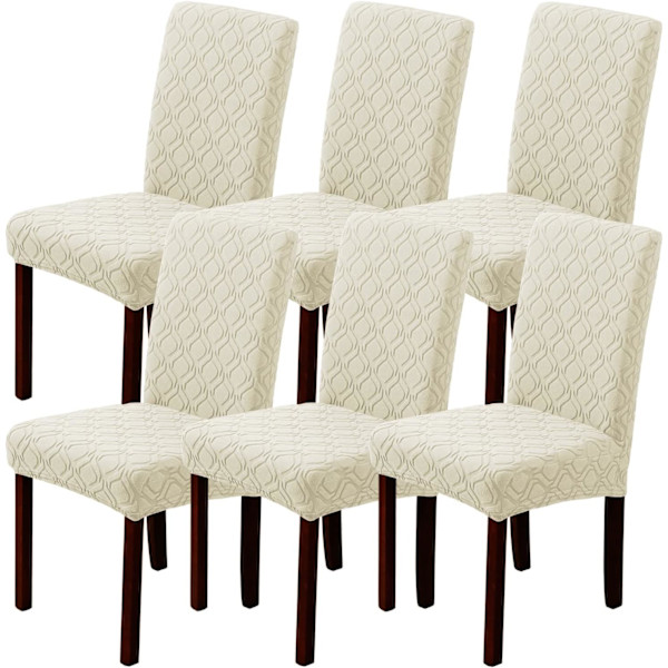 (beige, 6-pack) Matstolsöverdrag Set om 6, Stretch Matstolsskydd