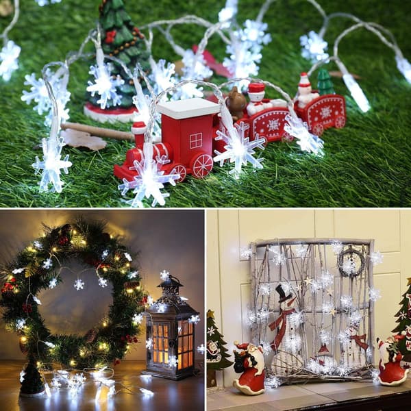 [2 Pakke] Julelys, 5M 50 LED Snøfnugg Lyslenke Batt