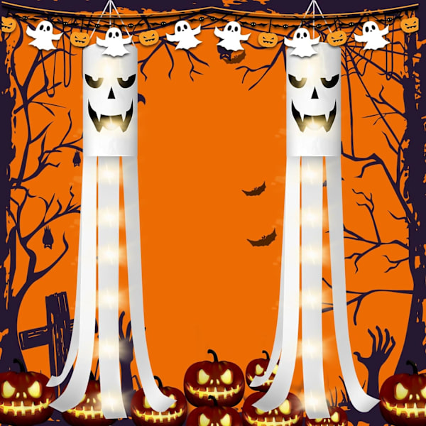 2 stk Halloween-dekorasjon, 1,8 m Halloween-vindstrømpe, egnet for