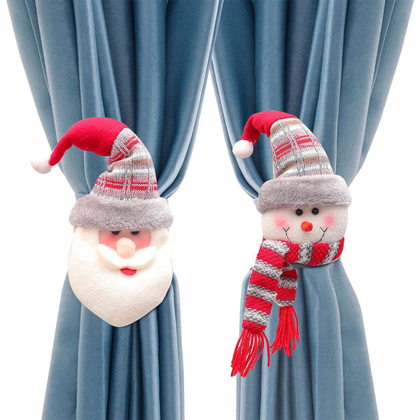 Set med 2 julgardinuppsättningar Snögubbe Jultomte Upphängningar