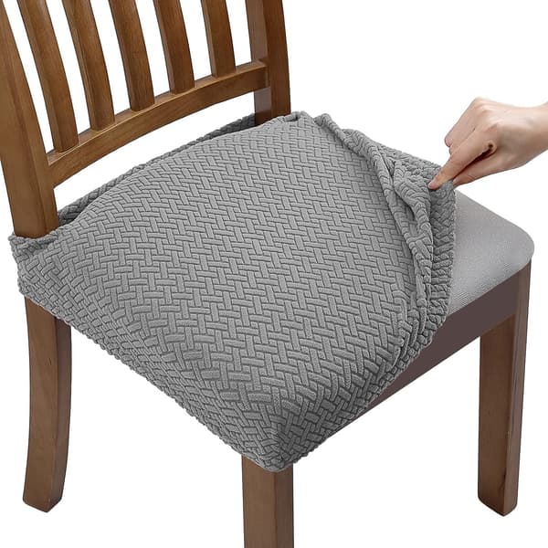 4 stk, (lys grå) Vaskbar Jacquard Vaffel Stretch Stolsetertrekk