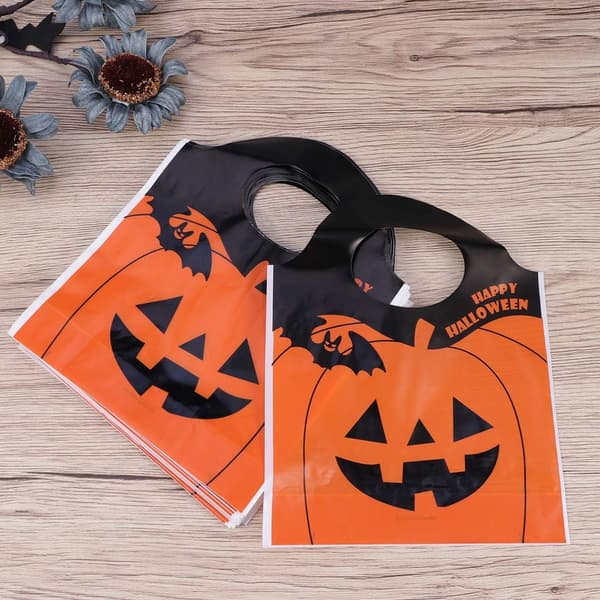 50 st Halloween-godispåsar i plast, pumpa-presentpåsar