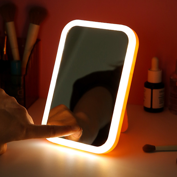 Bärbar smink spegel med touch-kontroll + LED-belysning, rosa