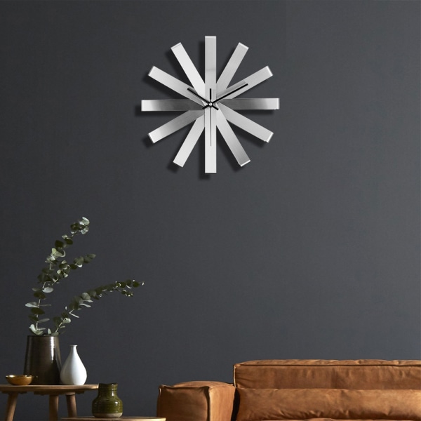 Sølv, 30 * 30 cm Silent Wall Clock Ribbon Rustfritt stål Creati
