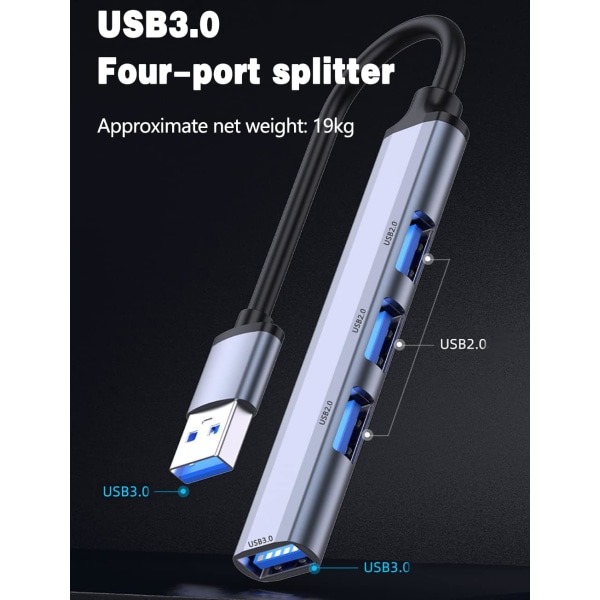 USB-hubb 4-i-1 multiportadapter med 1 USB 3.0-port USB-hubbar 3 U