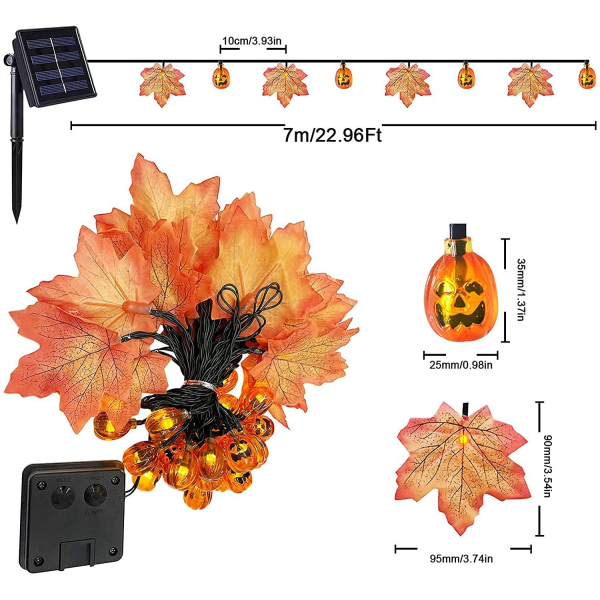Solar Halloween Pumpkin Fairy Lights 8 Modes, 7M 50 LED Outdoor M