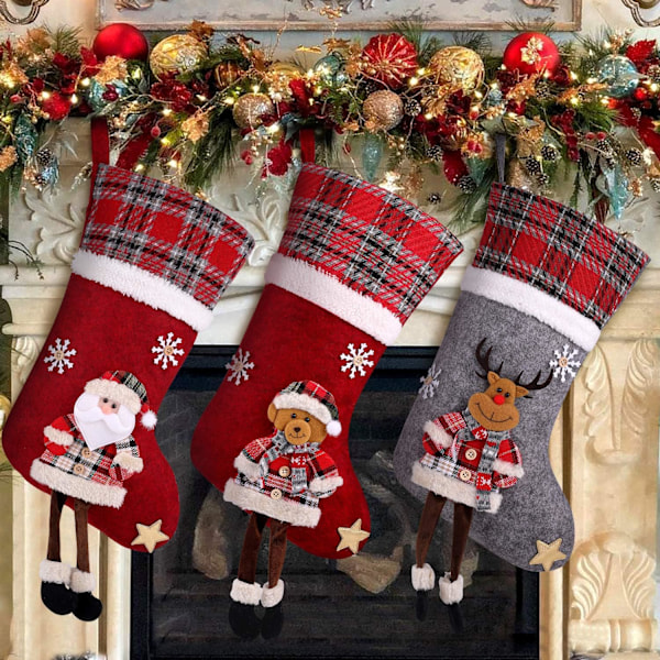 Christmas Stockings, 3 Set Christmas Gift Bag Decoration Gift Bea