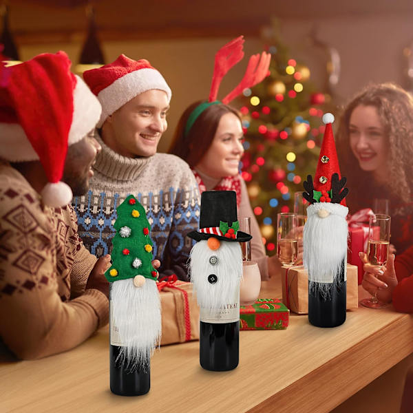 3 st tomtar jul vin flaska lock dekorationer, handgjorda julgranar