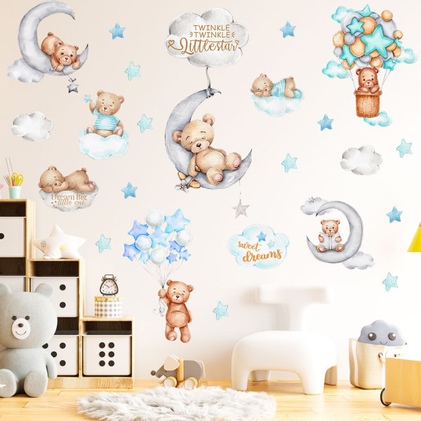 Sweet Dream Little One Wall Stickers Bear Citat Moon Stars Dekal