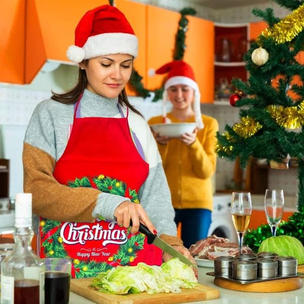 Juleforkle, trykt forkle, kreativt forkle, voksen kokkeforkle