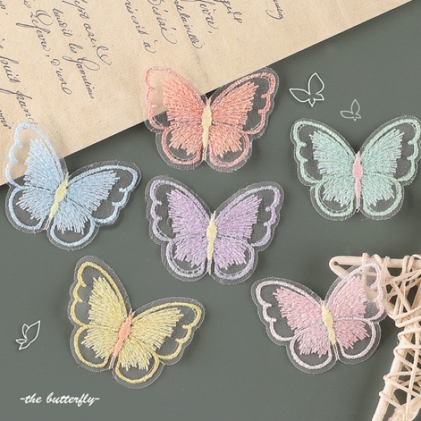 6 st Butterfly Lace Patches, Datorbroderade etiketter, Anim