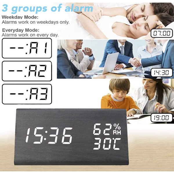 Trä digital väckarklocka, trä triangel LED väckarklocka touch eller
