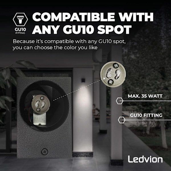 LED-vägglampa för utomhusbruk - Svart - Kub - Fyrkantig - 1x GU10 Down - W