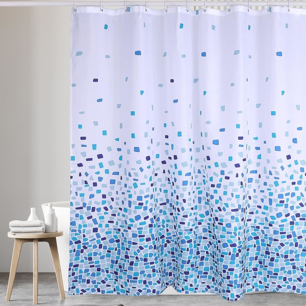 180x180 cm Mosaikblå duschdraperi Mould, mögelbeständig
