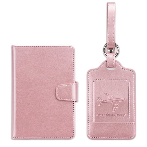 (rosa), passveske + flymerke, 2-delt sett，koffertmerke, Su