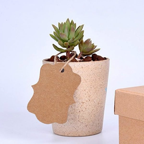 100 stk. Kraftpapir Gavemærker 3x5cm med Jutegarn til Bryllup