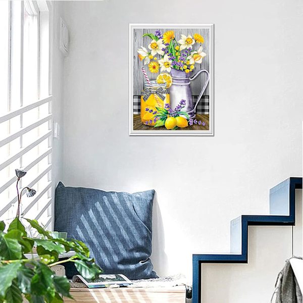 5D DIY Diamantmålningssatser, 30x40cm Blommor Citron Diamantmålning