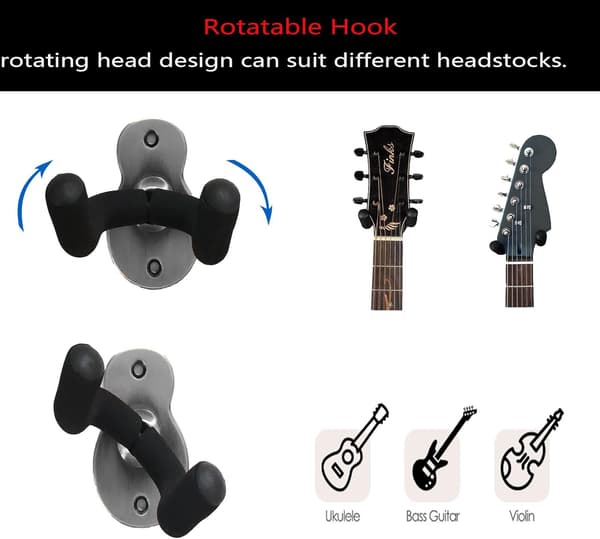 (skicka spikar)Silver-2 Pack Metal Gitarr Väggfäste, Gitarrställ w