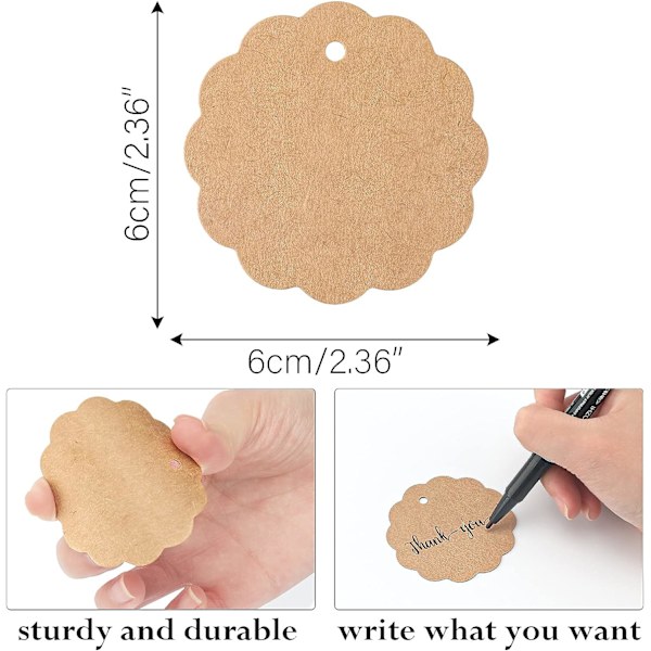 6 cm pyöreä kraft-paperilappu, 100 kpl lahjatunnistetta 20 m juuttinarulla,