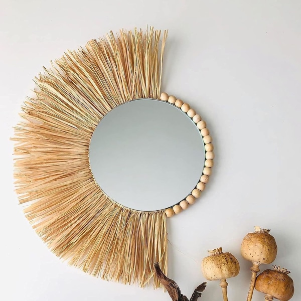 Spejl med hængereb til vægge, marokkansk halmhængende spejl