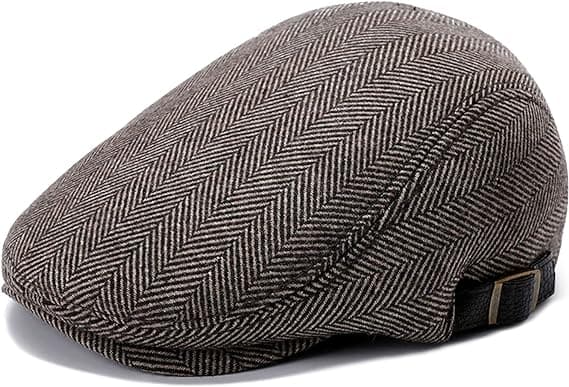 Herrar Platt Beret Mössa Justerbar Platt Hatt Höst Vinter（Kaffebrun