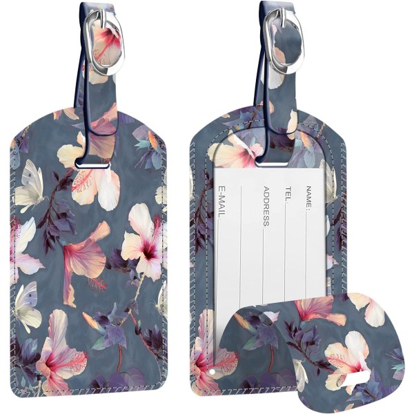 Sæt med 2 Hibiscus-blomster-bagagemærker, kuffert-id-mærker, rejse B