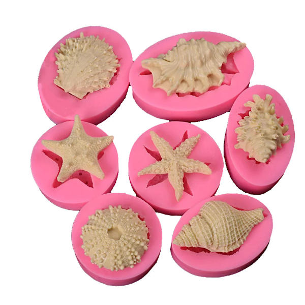 7 stk. Dyr Ocean Kage Silikone Fondant Form 3D Søstjerne Hav Skaller