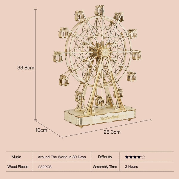 Tretremodellsett Spinn Ferris Wheel med musikk Tretrehåndverk Ki