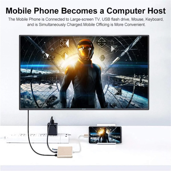 Eono 3 i 1 USB C till HDMI-adapter, typ C-hubb till HDMI 4K-konverter